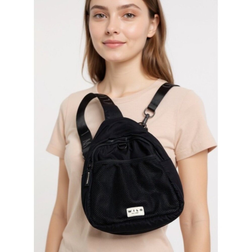 WILO THE LABEL Viral Nylon Black Crossbody Bag Adjustable Strap